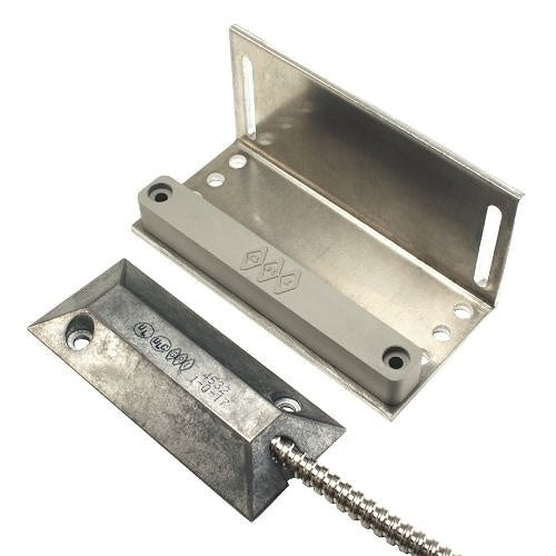 GRI 4532L Floor Mount Miniature Overhead Door Switch Set, L-Bracket, 2-1/2\\" Gap, 10W, 200VDC, 0.50A, Closed Loop, N/O, and 36\\" Armored Cable, Aluminum