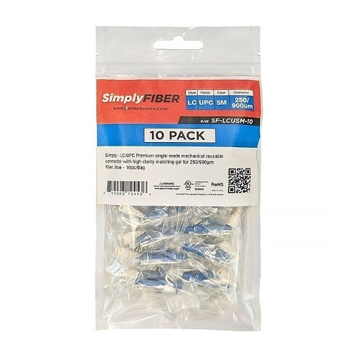 SimplyFIBER SF-LCUSM-10 LC/UPC SM Mechanical Connector, 10-Pack, Blue