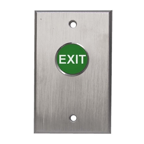 Camden CM-7020GE Spring Return, N/O and N/C, Momentary, Green Button, \'EXIT\' Engraved in White