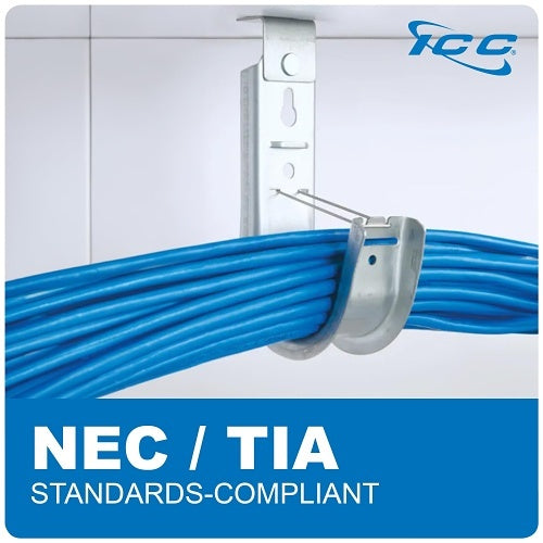 ICC ICCMSJH944 Ceiling Mount J Hook 2\\" with Retainer Clip, Galvanized Steel Cable Management Hooks for Hanging Cable, Rust-Resistant, EIA and TIA Compliant, 25-Pack