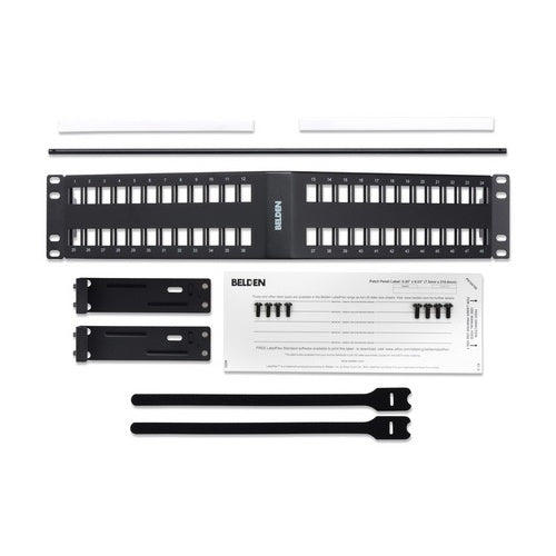 Belden AX104601 KeyConnect Angled Patch Panel, 48-Port, 2U, Black