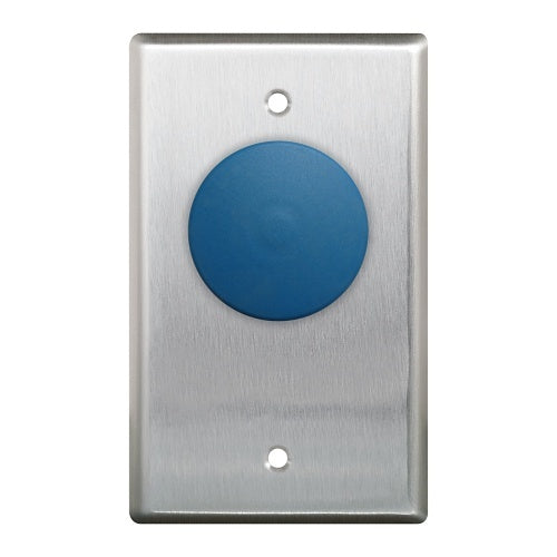 Camden CM-400B 1-5/8\\" Mushroom Push Button Single-Gang, N/O Blank Faceplate, Stainless Steel, Blue
