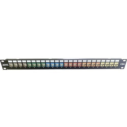 OCC ACC2488/1106AN Category 6A Patch Panel, 110, UTP, 24-Port, 1RU Angled, K6A02 Connectors Image of JQ-ACC2488/0