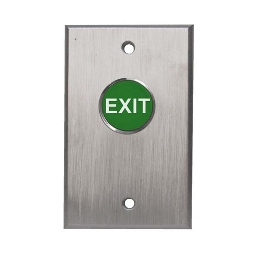 Camden CM-7085GE Spring Return, DPST 1-60 SEC Pneumatic Time Delay, (Requires 1-3/4\\" deep box), Green Button, \'EXIT\' Engraved in White