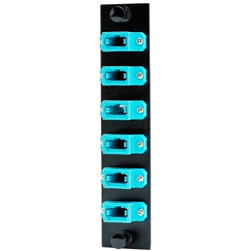 Hubbell FSPNMTPAQ6 Fiber Optic Patch Panel, 6 Ports, 6 MTP Simplex Connections, Aqua