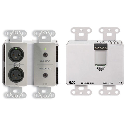 RDL DDS-BN31 Wall-Mounted Bi-Directional Mic/Line Dante Interface 4x4