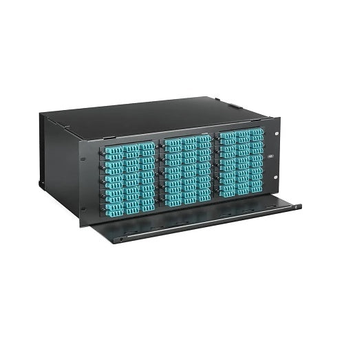 Hubbell FTR4U15SP 4U Fiber Optic Rack Mount Tray with Cover 15FSP Openings, Black