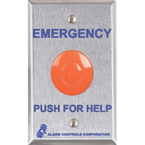 Alarm Controls PBM-1-1 PSM Series Momentary Panic Station with N/O Pair and N/C Pair, Single Gang, 302 Stainless Steel