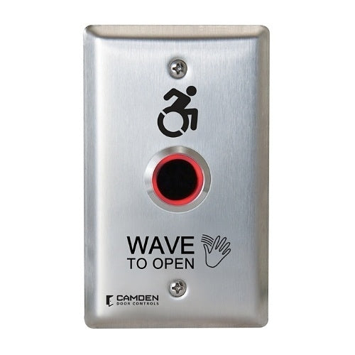 Camden CM-221/A42 ValueWave 12/24V DC Powered Touchless Switch Relay, Single Gang, Stainless-Steel Faceplate, with Light Ring, Wave to Open Graphics