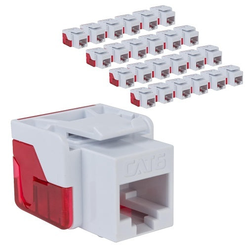 ICC IC107L6CWH CAT6 Keystone Jack with Inline IDC No Pair Split Wiring, UL Listed PoE++ TAA Compliant for Wall Plate / Patch Panel, 25-Piece, White