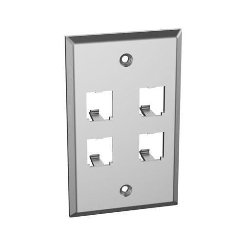 Panduit CFP4SY Wall Plate, Single Gang, 4-Port, Stainless Steel