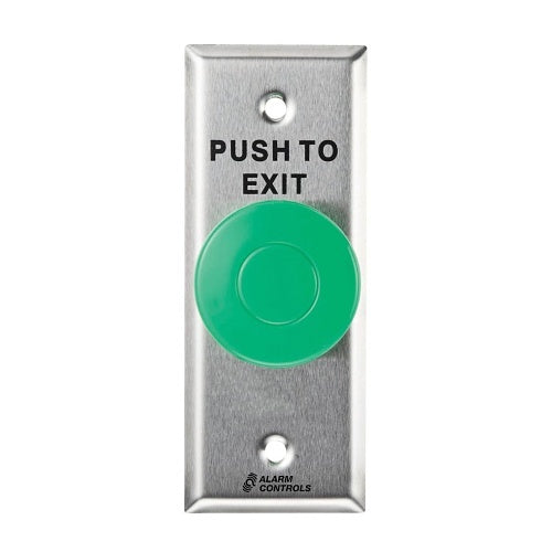 Alarm Controls TS-21B Request to Exit Station with 2-1/2\\" Mushroom Button, PUSH TO EXIT Label, Black Button, Stainless Steel