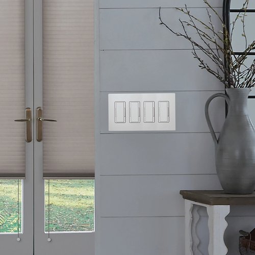 Lutron CW-4-IV Claro 4 Gang Wall Plate for Decorator / Designer Paddle Switches and Dimmers, Gloss Finish, Ivory