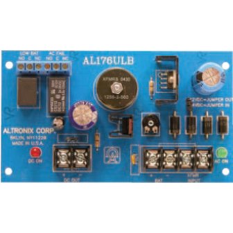 Altronix AL176ULB Access Control Power Supply Charger with Single PTC Class 2 Output, 12/24VDC at 1.75A, FAI, 24VAC, Board Image of AX-AL176ULB