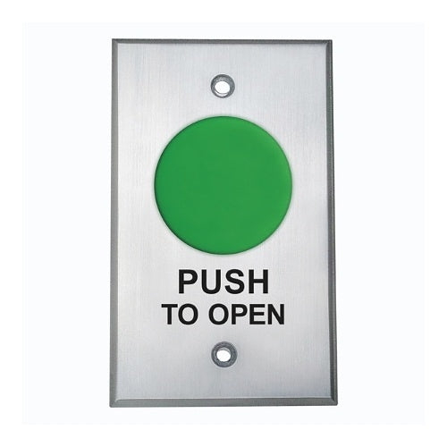 Camden CM-4000G/3 Spring Return, Normally Open, Momentary, Green Button, \'Push to Open\', Black Graphics