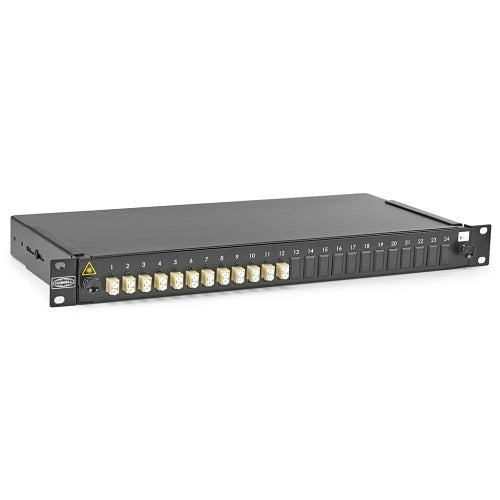 Hubbell FER48LCDM FER Series 48-Port Fiber Optic Rack Mount Interconnect Enclosure, 1U, 24 LC-Duplex, Phosphor Bronze, Beige
