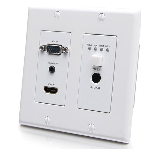 C2G C2G30017 HDMI HDBaseT VGA, 3.5mm, RS232 and IR over Cat Extender Dual Gang Wall Plate Transmitter, 4K 60Hz, White