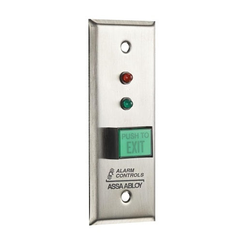 Alarm Controls TS-3 Single Gang Plate with 2\\" Square Green Illuminated Push Button, 1/2\\" Red LED, \\"PUSH TO EXIT\\" Text