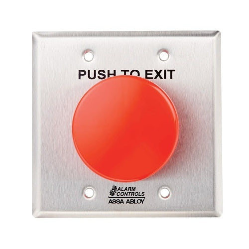 Alarm Controls TS-21B Request to Exit Station with 2-1/2\\" Mushroom Button, PUSH TO EXIT Label, Black Button, Stainless Steel