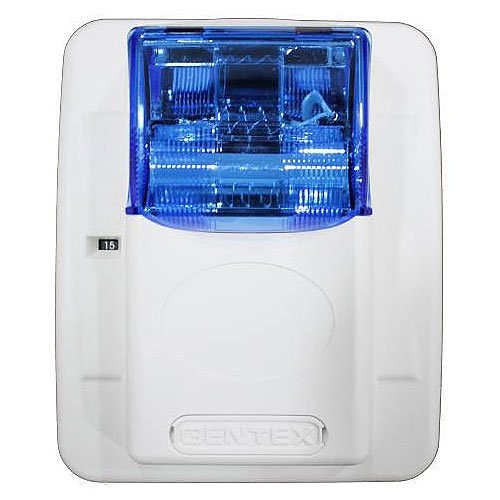 Gentex GECB24PWW Colored Lens Series Horn/Strobe, Blue Lens, Selectable Candela Strobe, Wall Mount, No Lettering, White Faceplate