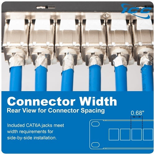 ICC ICMPP246AS CAT6A 24-Port Shielded Keystone 1U Patch Panel with CAT6A Shielded Keystone Jacks, 19\\" Rackmount Housing and Cable Support Bar, EMI Protection, PoE++ Compliant
