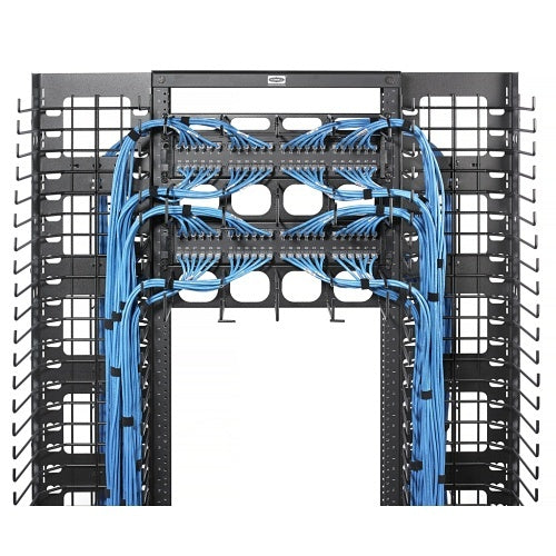 Hubbell HM34 M-Series Horizontal Cable Management, Rail Mounted, No Cover, 3-Unit, 4\\" Extension, Steel, Black