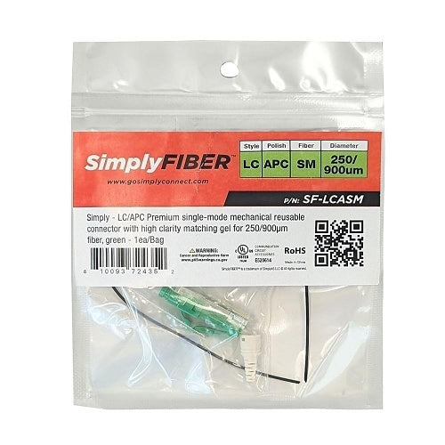 SimplyFIBER #N/D SF-LCASM Premium Singlemode Mechanical Reusable Connector with High Clarity Matching Gel for 250/900µM Fiber, Green