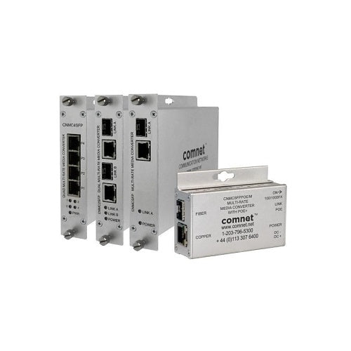 ComNet CNMC4SFP Quad Media Converter, 100/1000FX Multirate, 4 SFP Ports, 4 RJ-45 Copper Ports, SFP Required