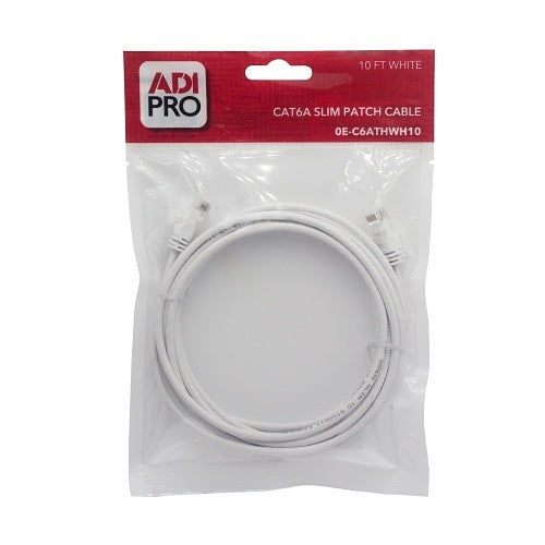 ADI PRO 0E-C6ATHWH10 CAT6A Slim Patch Cable, 10\', White