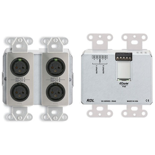 RDL DDS-RN40 Wall-Mounted Bi-Directional Mic/Line Dante Interface 4x2