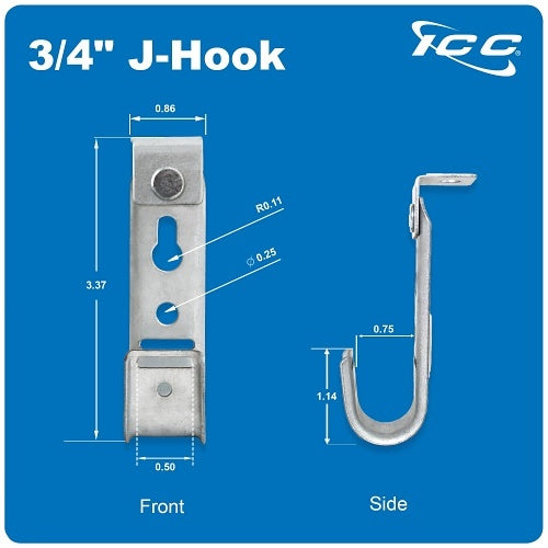 ICC ICCMSJH922 Ceiling Mount J-Hook 3/4\\" without Retainer Clip, Galvanized Steel Cable, 25-Pack