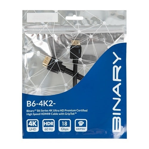 Binary B6-4K2-2 4K Ultra HD Premium Certified High Speed HDMI Cable with GripTek, 6.5\' (2m)