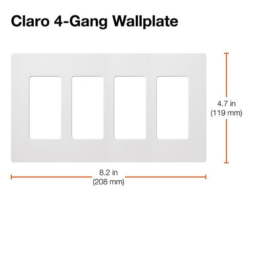 Lutron CW-4-IV Claro 4 Gang Wall Plate for Decorator / Designer Paddle Switches and Dimmers, Gloss Finish, Ivory