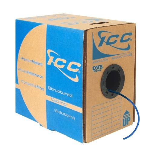 ICC ICCABT6VBL CAT6 CMP Plenum 23AWG 100% Solid Pure Copper Unshielded Bulk Ethernet Cable, UTP, PoE++, 500 MHz, UL Certified, 1000\' Reelex Pull Box, Blue