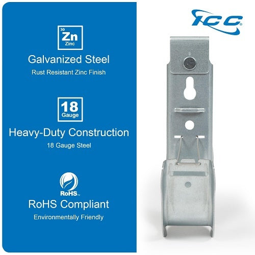 ICC ICCMSJH944 Ceiling Mount J Hook 2\\" with Retainer Clip, Galvanized Steel Cable Management Hooks for Hanging Cable, Rust-Resistant, EIA and TIA Compliant, 25-Pack