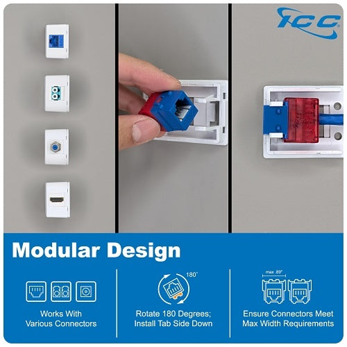 ICC IC107BC1IV 1-Port Surface Mount Box for Wide and Slim Profile Keystone Jacks (Sold Separately), Compact Outlet for Voice and Data Connections, 25-Pack, Ivory