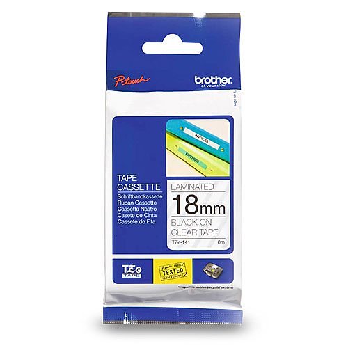 Brother TZE141 3/4" Black Print on Clear Label Tape