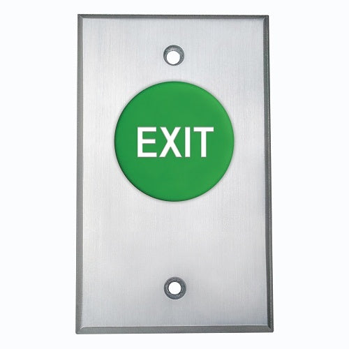 Camden CM-4000GE Spring Return, N/O, Momentary (ADA), Green Button, \'EXIT\' Engraved