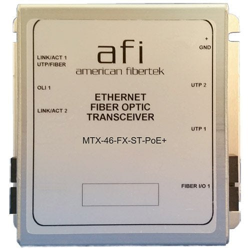 AFI MX-46-FX-ST-POE+ 10/100 Ethernet Transceiver, 2-Fiber, POE+, ST