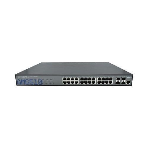AMG Systems AMG510-24G-4XS-RP Commercial 28-Port Managed Switch, 24x10/100/1000Base-T(x) RJ45 Ports, 4x100M/1/2.5/10G Base-FX SFP+ Ports, 1U, 19\\" Rack Mount, Dual Redundant Power Supplies