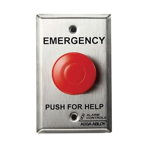 Alarm Controls PBL-1-1-L2-GR Latch Panic Button, 1-NO, 1-NC, Latching Button, 12V, Illuminated with Ground, Red