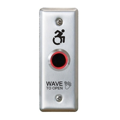 Camden CM-221/A42N ValueWave 12/24V DC Powered Touchless Switch Relay, Narrow, Stainless-Steel Faceplate, with Light Ring, Wave to Open Graphics