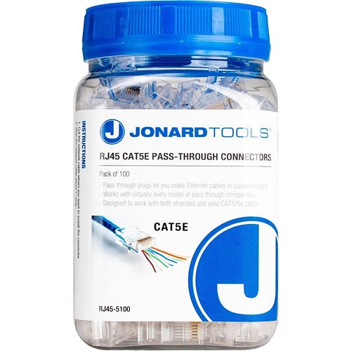 Jonard Tools RJ45 CAT5e Pass-Through Connectors (Pack of 100) Image of J0-RJ455100