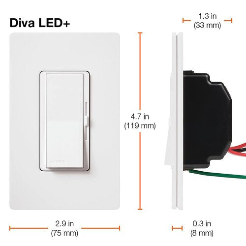 Lutron DVCL-153P-LA Diva LED+ Dimmer Switch, 150W LED, Single Pole / 3-Way, No Neutral Required, 120V, Light Almond