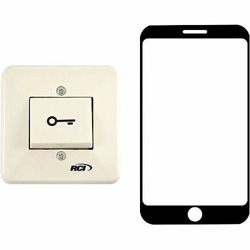 RCI 909S-MO Surface Mount Rocker Switch, Momentary, Engraved with a Key Symbol, Beige