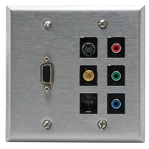 Hubbell SSF204 Wall Plate, SS, 2-Gang, 4-Port