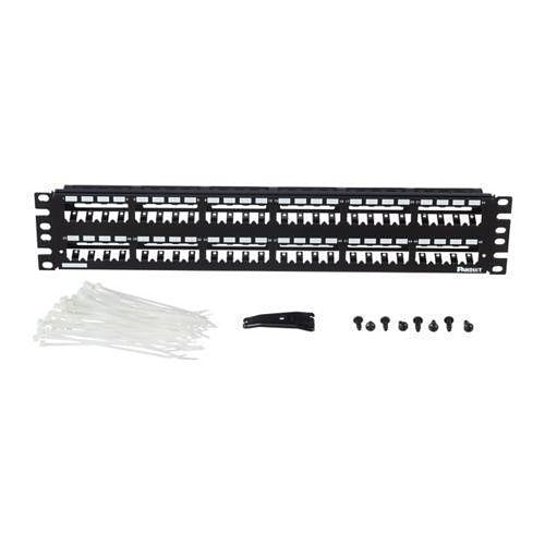 Panduit CP48WSBLY Mini-Com Shielded Patch Panel with Support Bar, 48-Port, 2U, Metal, Black