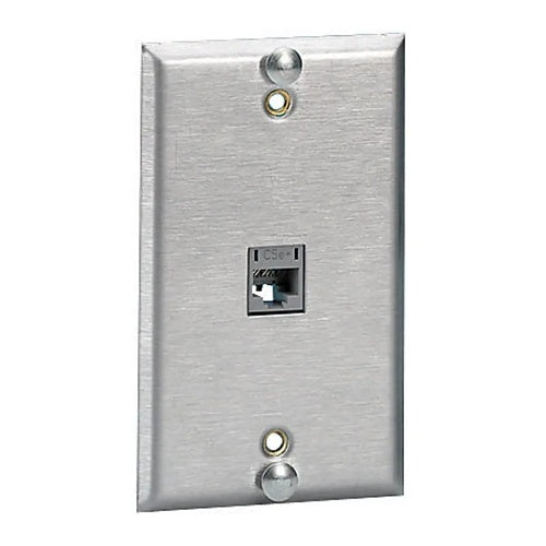 Hubbell SP5EF Ceiling Mount Wall Mount Plate,  CAT5e  Single Gang  1-Port Flush, Stainless Steel