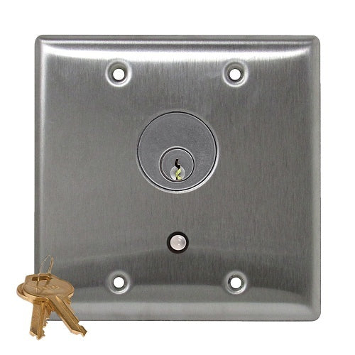 Camden CM-3282-7624-60KA Mortise Cylinder in Key Switch, (2) DPDT Momentary, 1-1/8\\", Keyed Alike, Bi-Color 24V (3-Wire) LED Mounted on Faceplate, Solid Brass, Chrome Finish