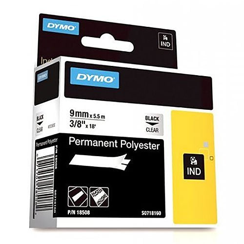 Dymo 18508DMO Refill Cartridge Polyester Tape 3/8" x 18' Black on Clear